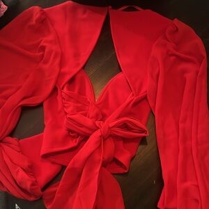 Hello Molly red Crop Blouse/Tie back Perfect cond Gorgeous for Valentine’s day!